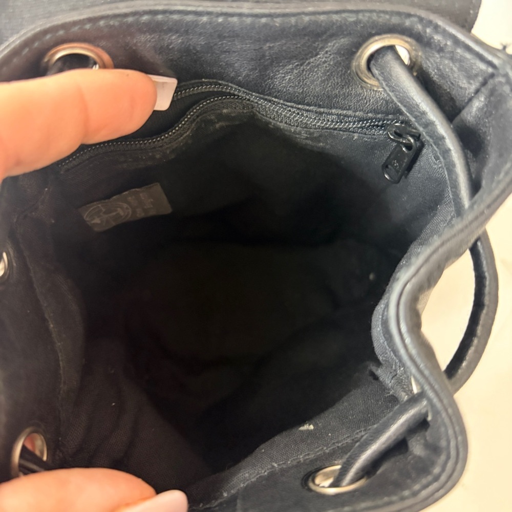 One World by Brighton Black Leather Drawstring Bag Crossbody with Silver Accent - Picture 7 of 9